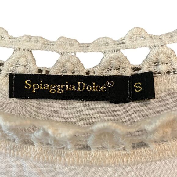 SpiaggiaDolce Sz S Beige Boho Embroidered Lace Angel Sleeves Relaxed Fit Top - Picture 5 of 7